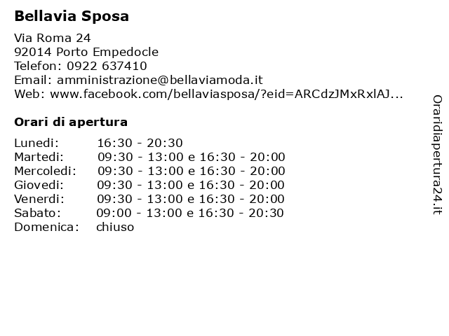 Orari di apertura Bellavia Sposa Via Roma